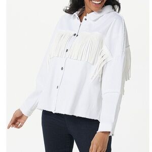 NWT Haute Hippie Tribe White Faux Suede Fringe Accent Shacket Women’s Size 5X
